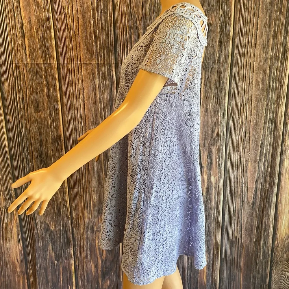 Free People Lavender purple lace floral crochet swing dress size Medium